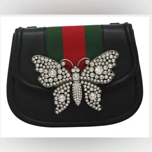 Gucci Leather Crystal Butterfly Linea Totem sherry line Crossbody & dust bag box - Picture 6 of 14